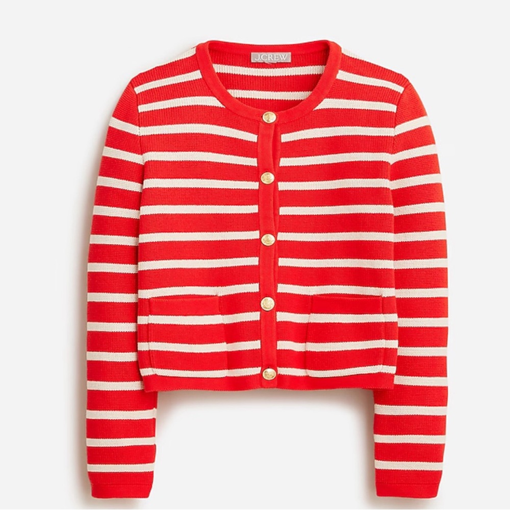 J. Crew Red and White Striped Cardigan Sweater